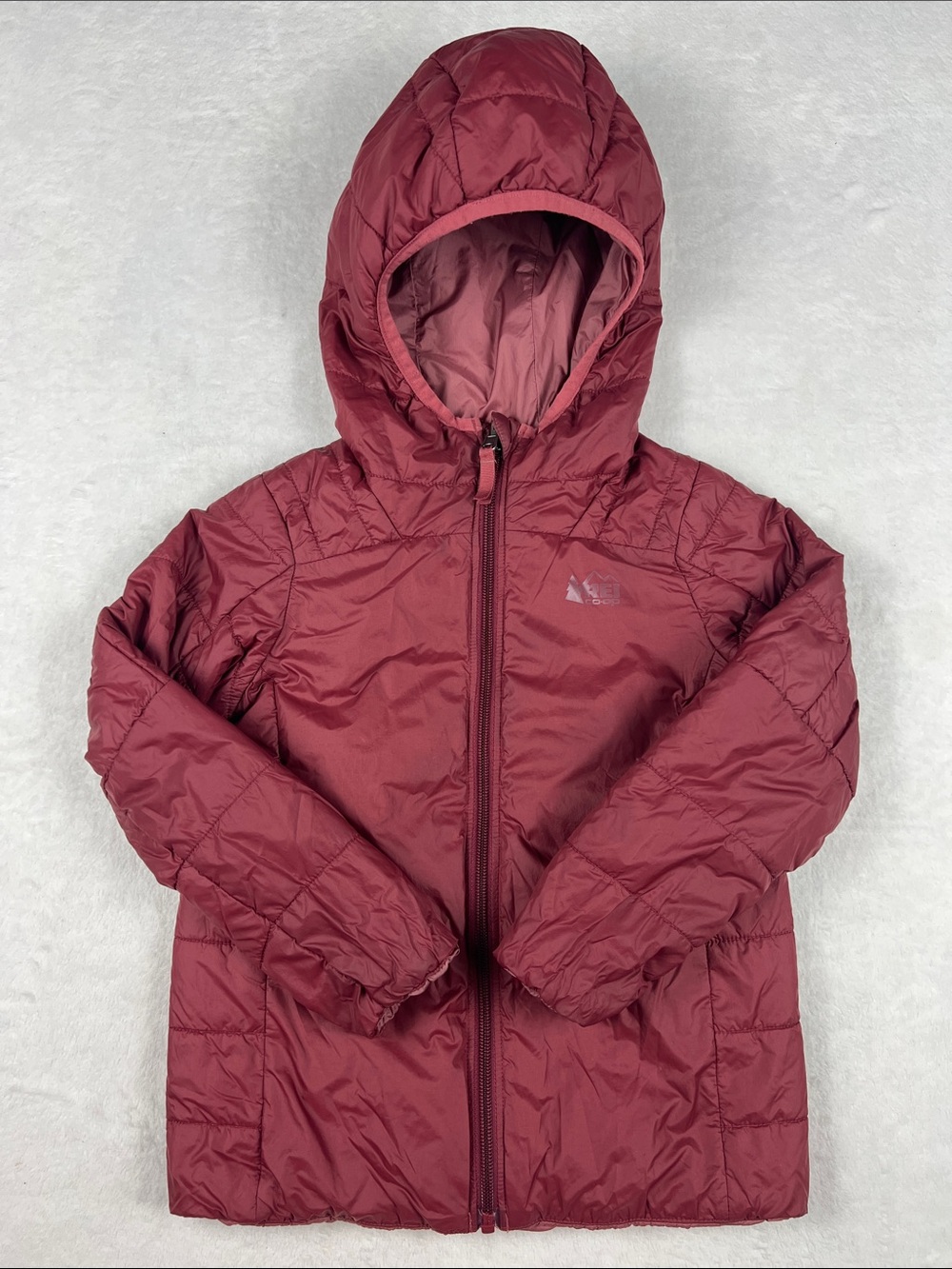 REI Co-op Kids XXS Reversible Flash Insulated Jacket Rose Currant Hooded Puffer